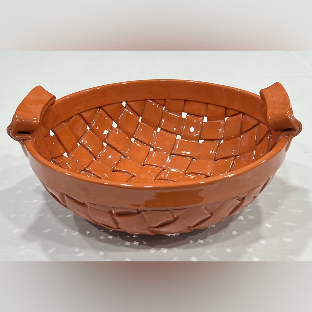 Italian Pottery Bred Basket Woven Mid-Century Ceramic Glazed RARE